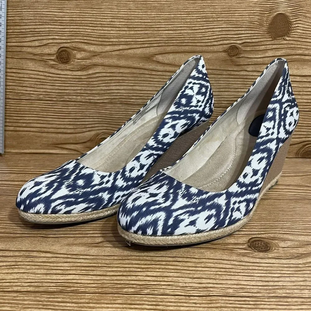 Giani Bernini Ozara Shoes Women Size 11m Navy & Creme Textile Wedge Heel Boho